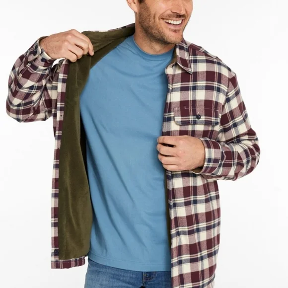L.L. Bean Blue Plaid Heavyweight Fleece Lined Chore Shirt Jacket Shacket - Picture 11 of 12